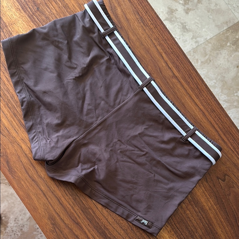 Brown JAG Swim Trunks with White Stripes - Picture 4 of 5